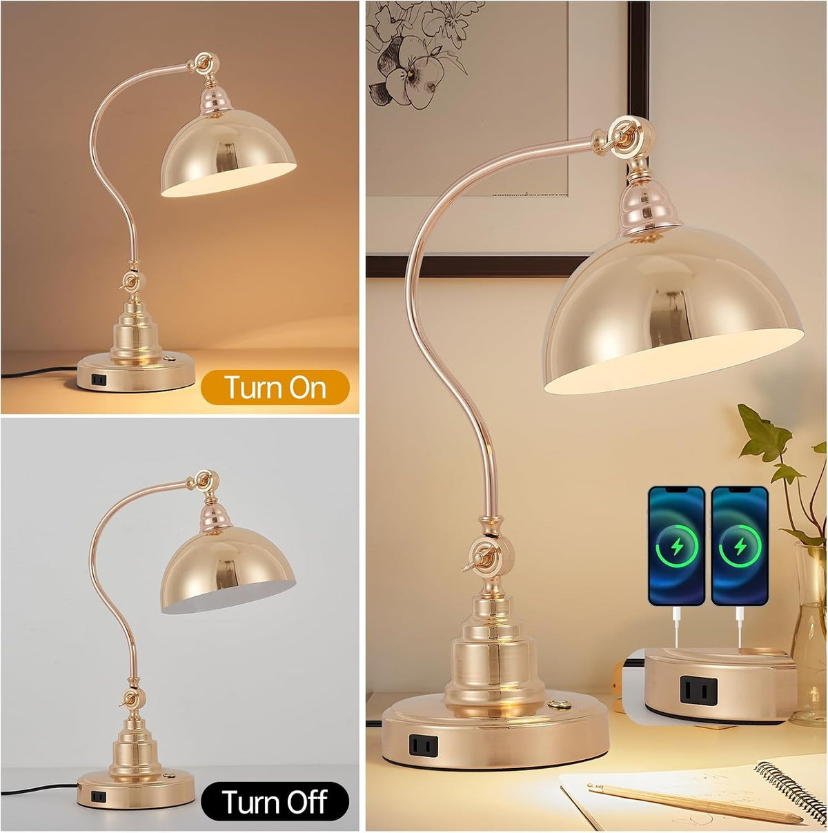 Touch Control French Gold Swing Arm Desk Lamp