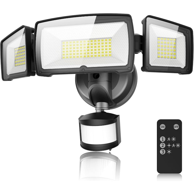 100W 3‑Head Motion Sensor Security Flood Lights