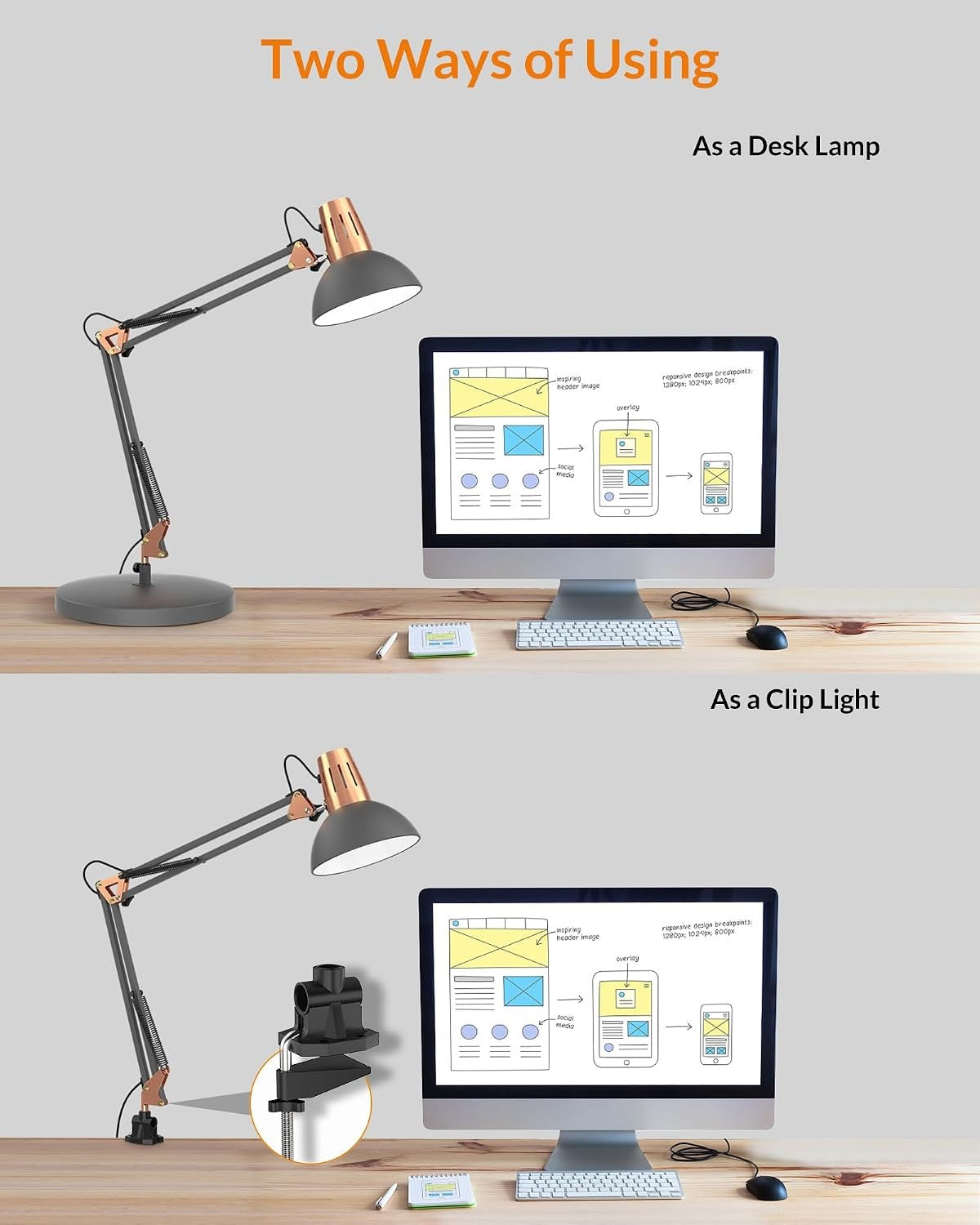Metal Clamp Swing Arm Desk Lamp