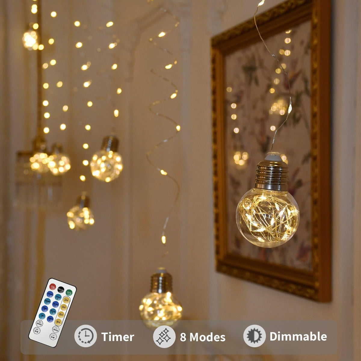200 LED Warm White Curtain String Lights