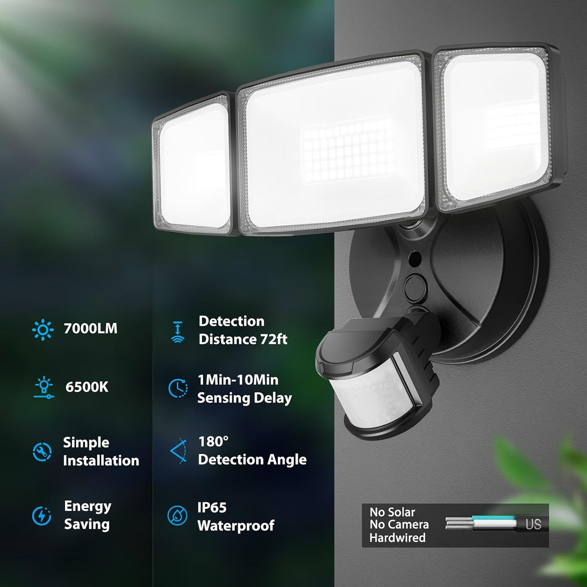 75W Three‑Head Motion Sensor Flood Light