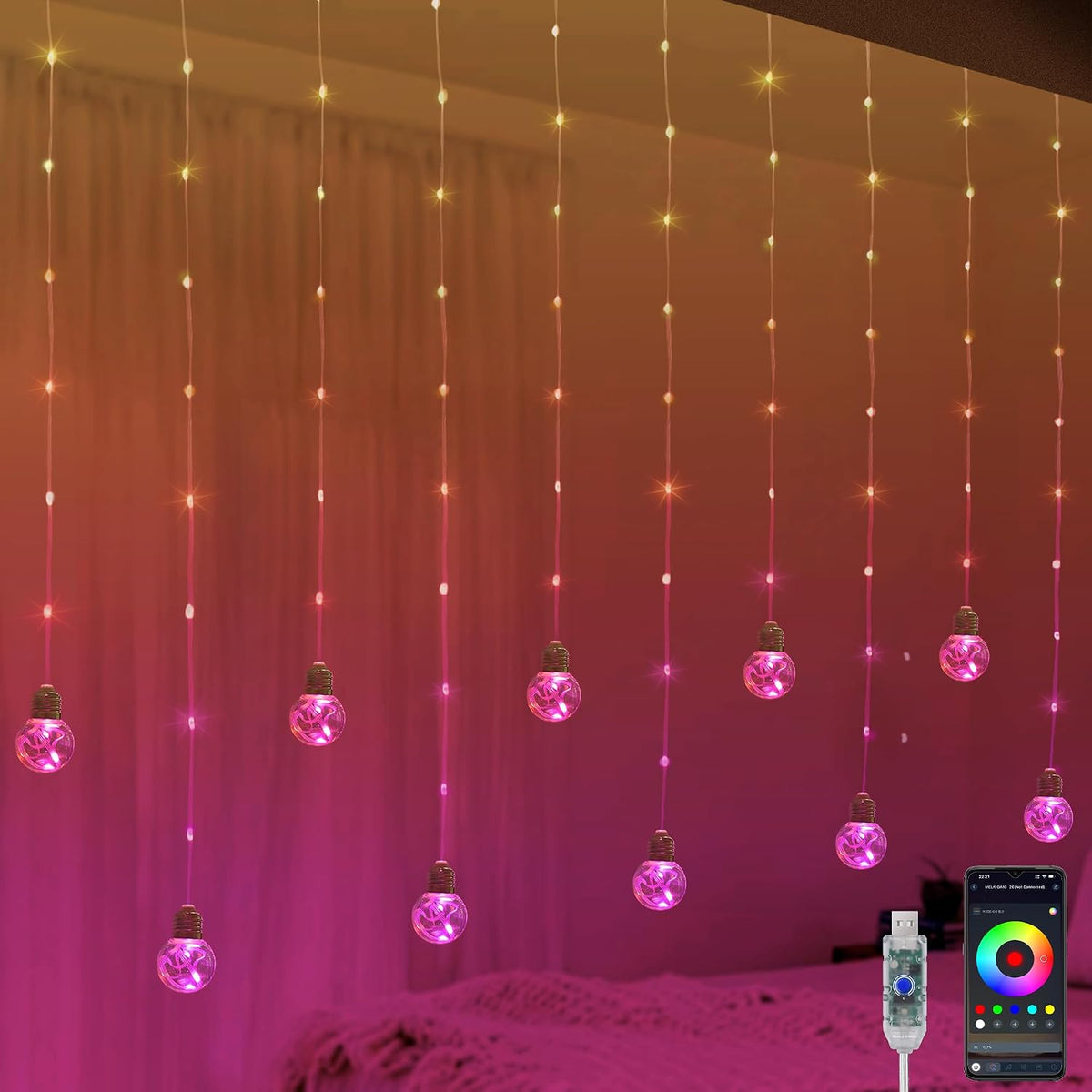 Color‑Changing Wishing Ball Curtain Lights