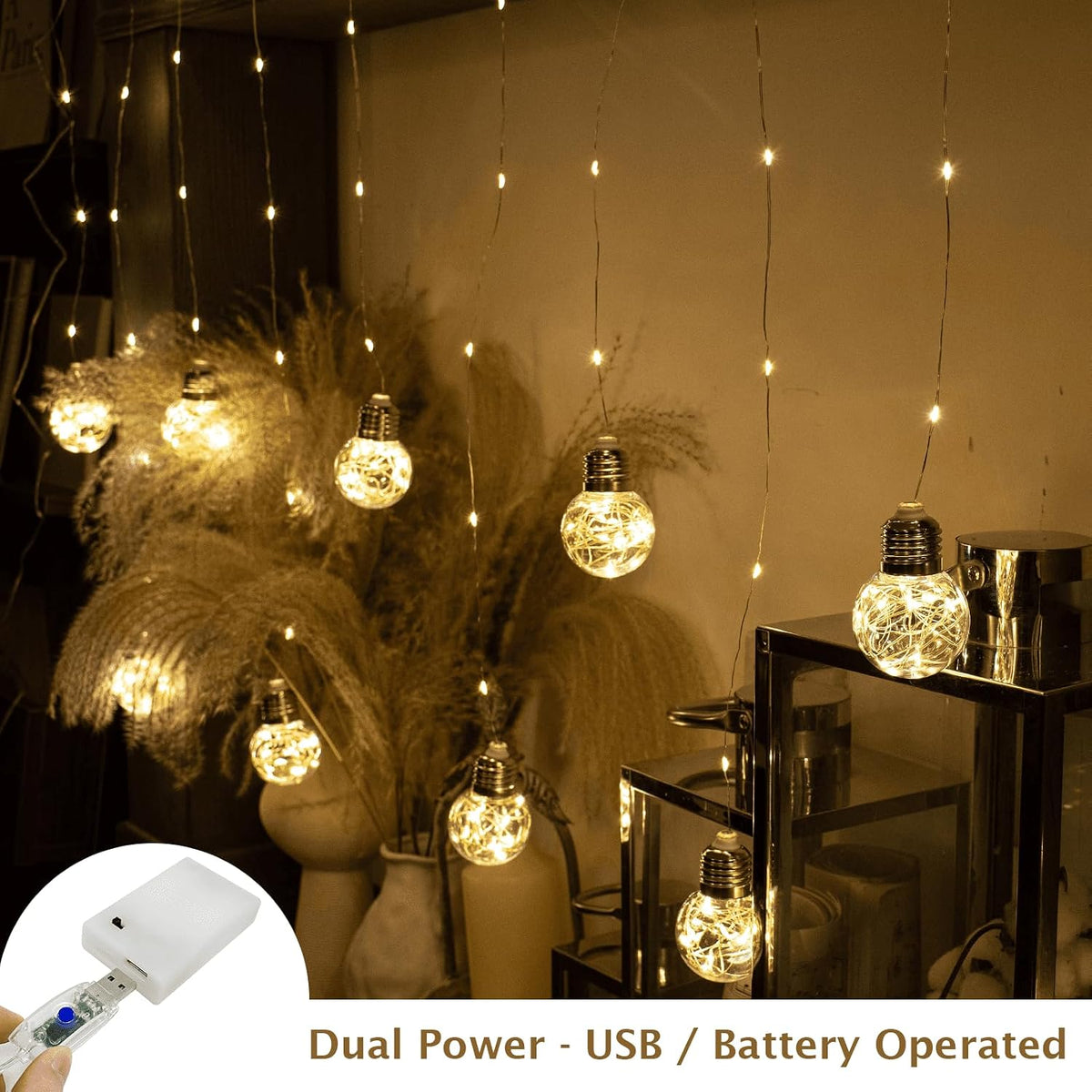 200 LED Warm White Curtain String Lights