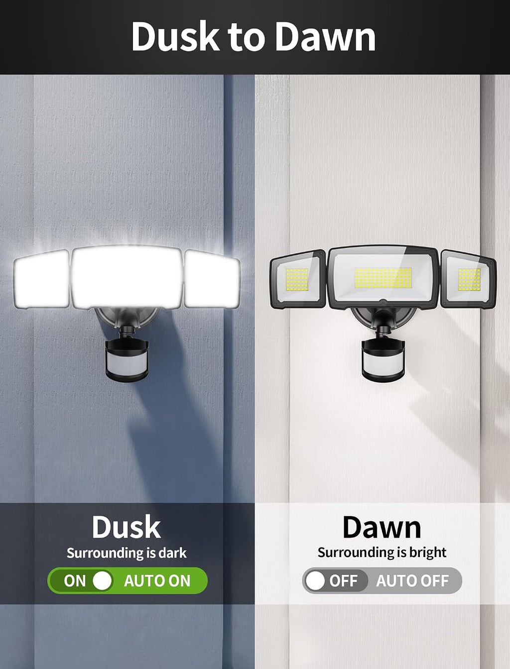 100W 3‑Head Motion Sensor Security Flood Lights