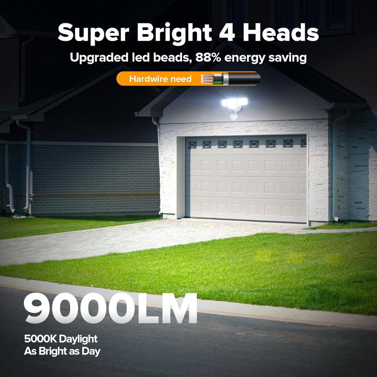 80W 4‑Head Motion‑Sensor Security Flood Lights