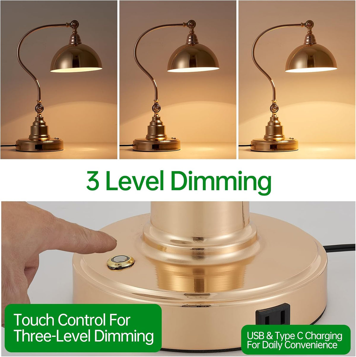 Touch Control French Gold Swing Arm Desk Lamp