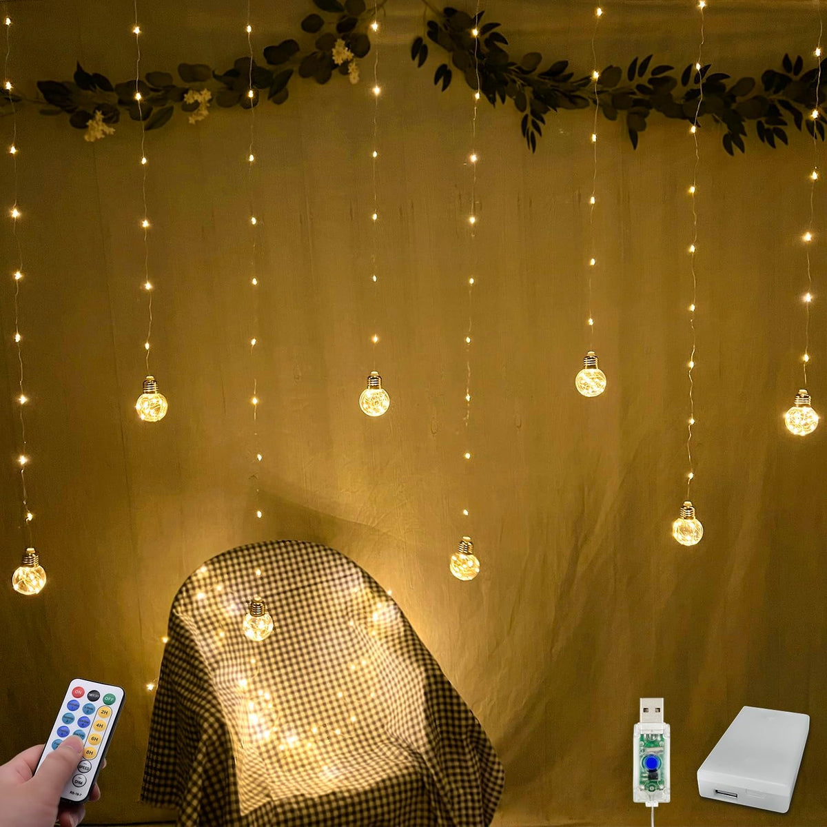 200 LED Warm White Curtain String Lights