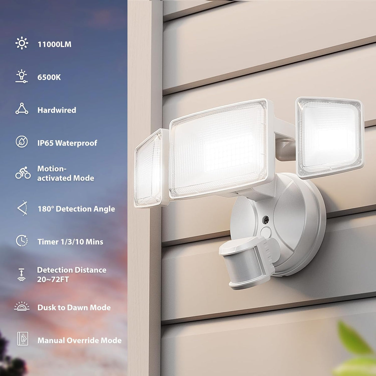 2 Pack 100W Motion Sensor Outdoor Flood Lights