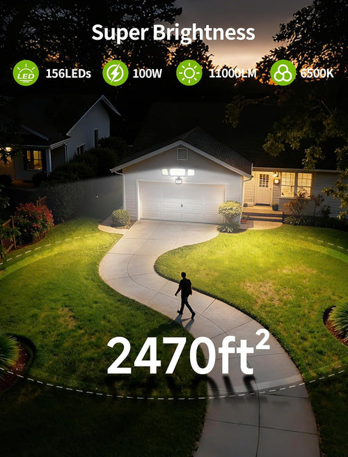 100W 3‑Head Motion Sensor Security Flood Lights