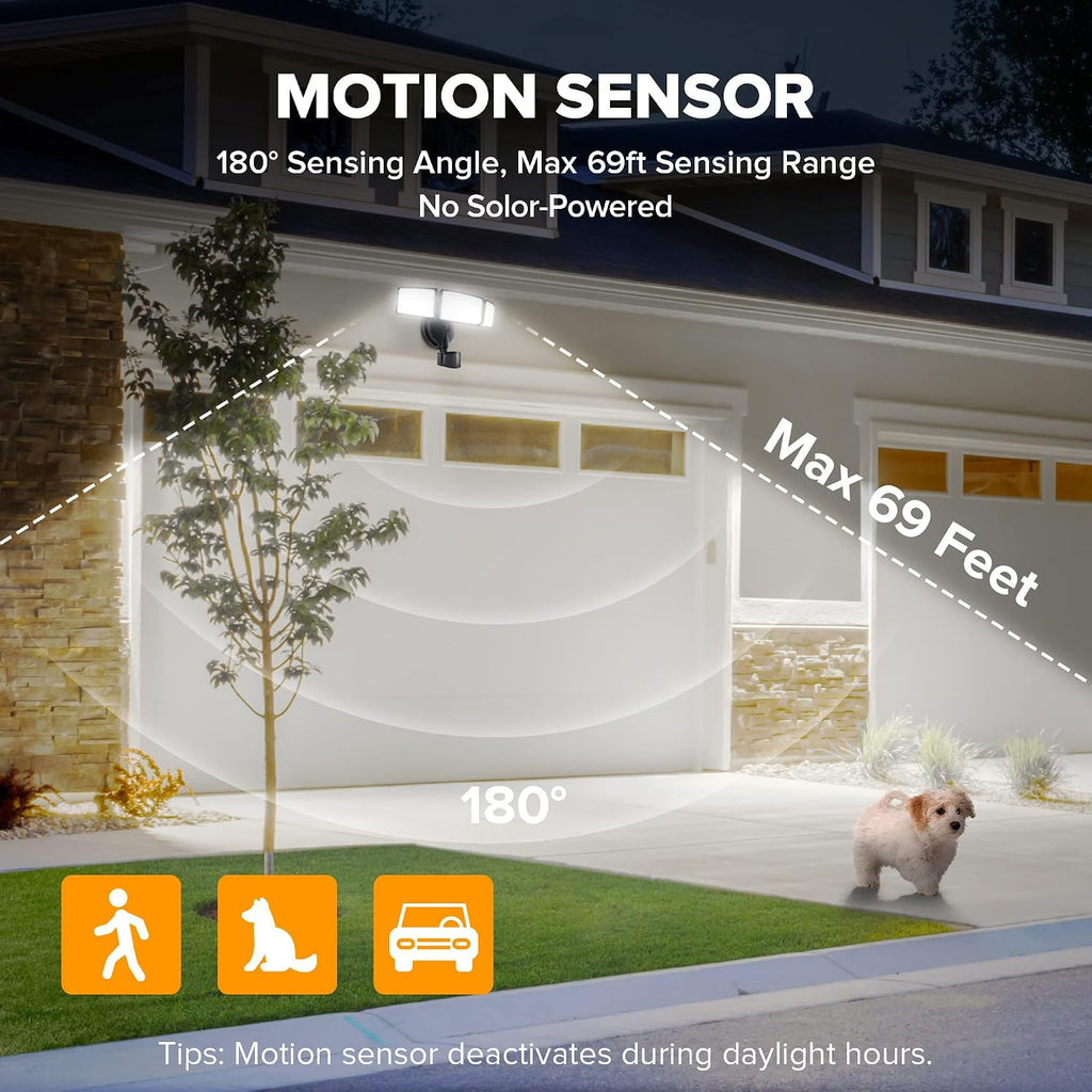 72W 3‑Head Motion‑Sensor Security Flood Lights