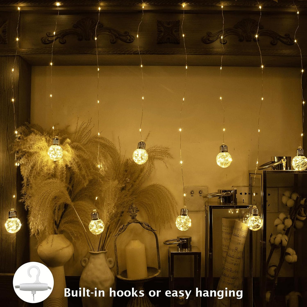 200 LED Warm White Curtain String Lights