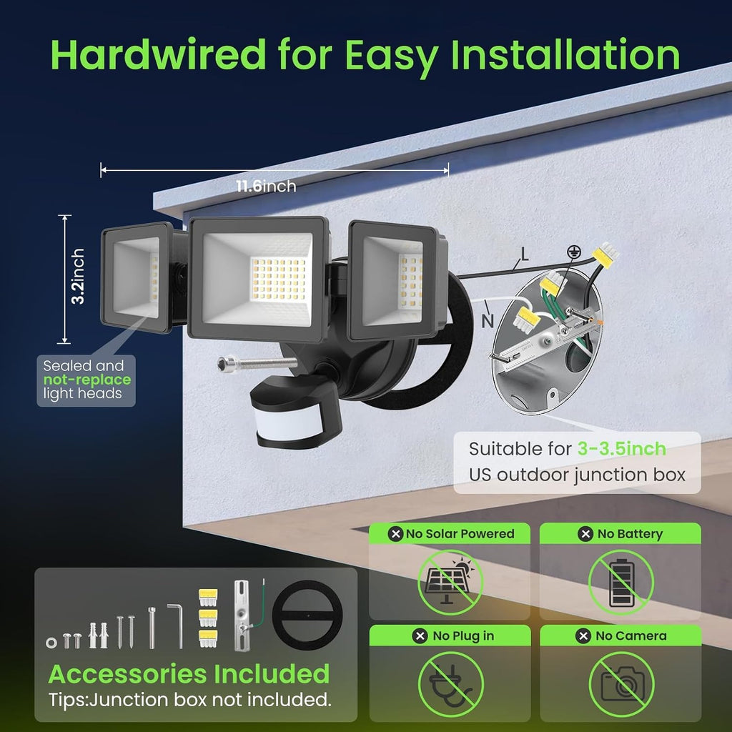 40W Black 3CCT Motion‑Sensor Security Light