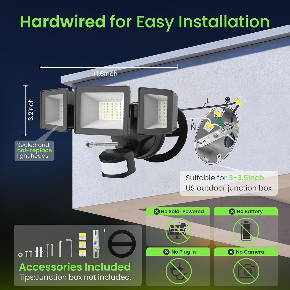 40W Black 3CCT Motion‑Sensor Security Light