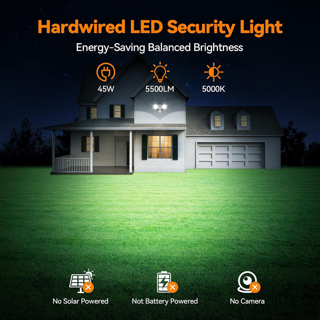 45W Dual‑Head PIR Motion Sensor Security Flood Lights