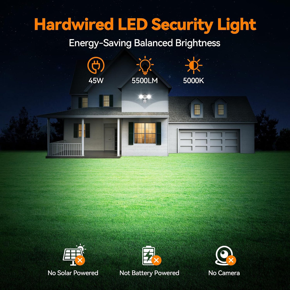 45W Dual‑Head PIR Motion Sensor Security Flood Lights