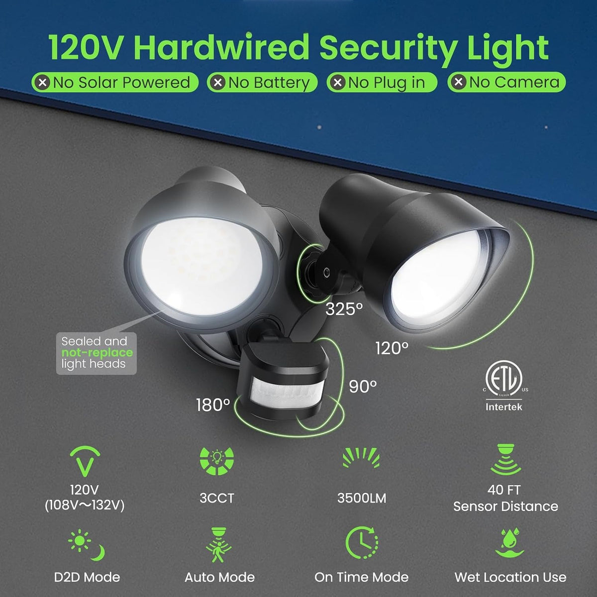 30W 3CCT Motion‑Sensor Security Light