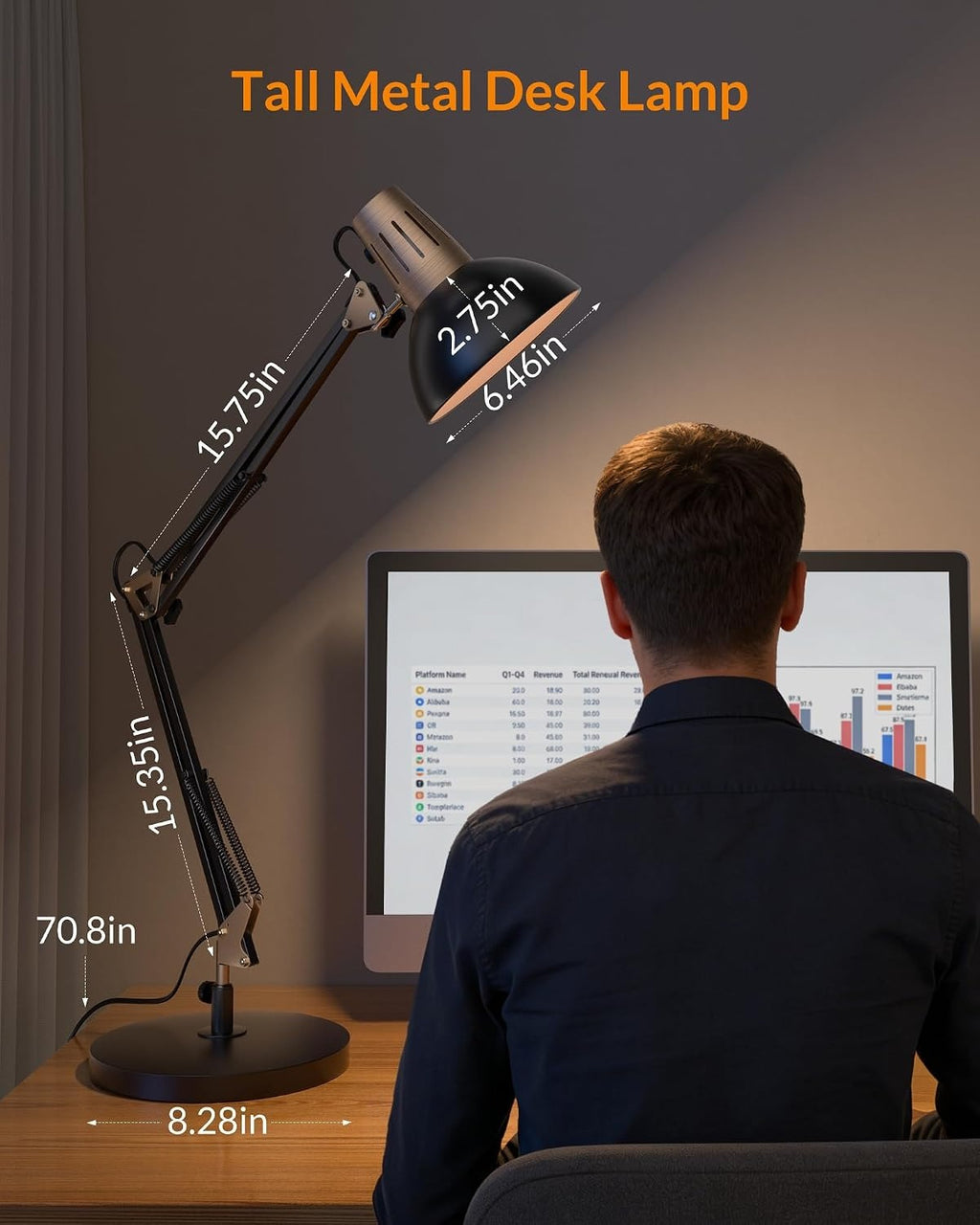 Metal Clamp Swing Arm Desk Lamp